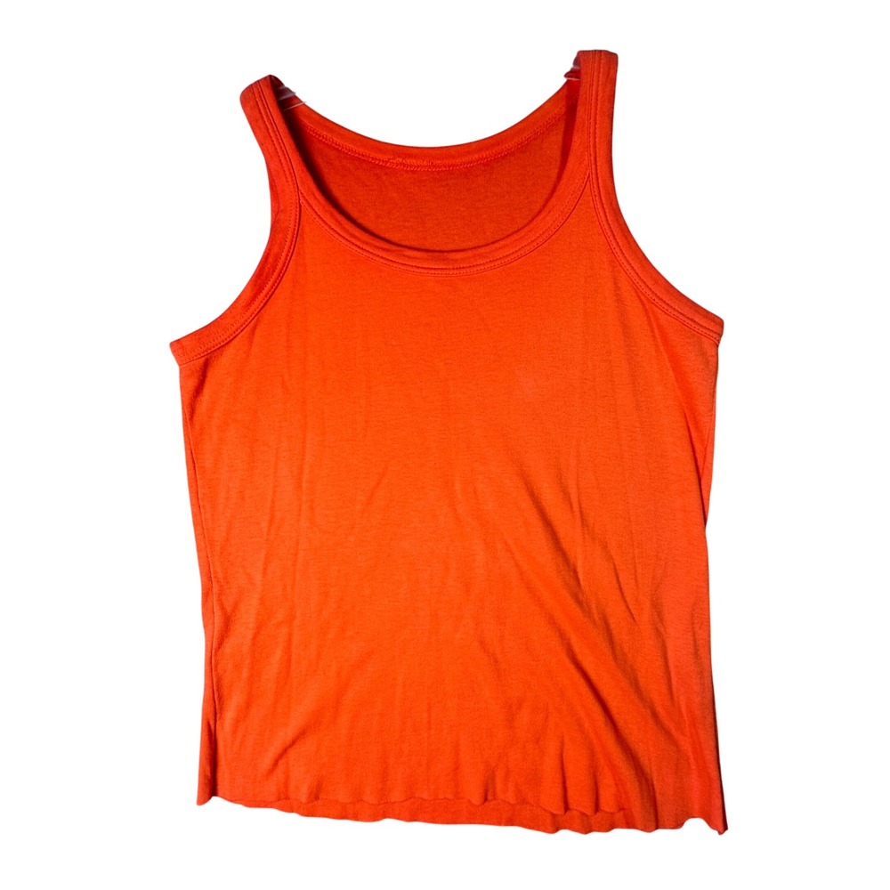 Orange Tank Top Sleeveless Scoop Neck Basic Summer Casual Orange Minimalist S